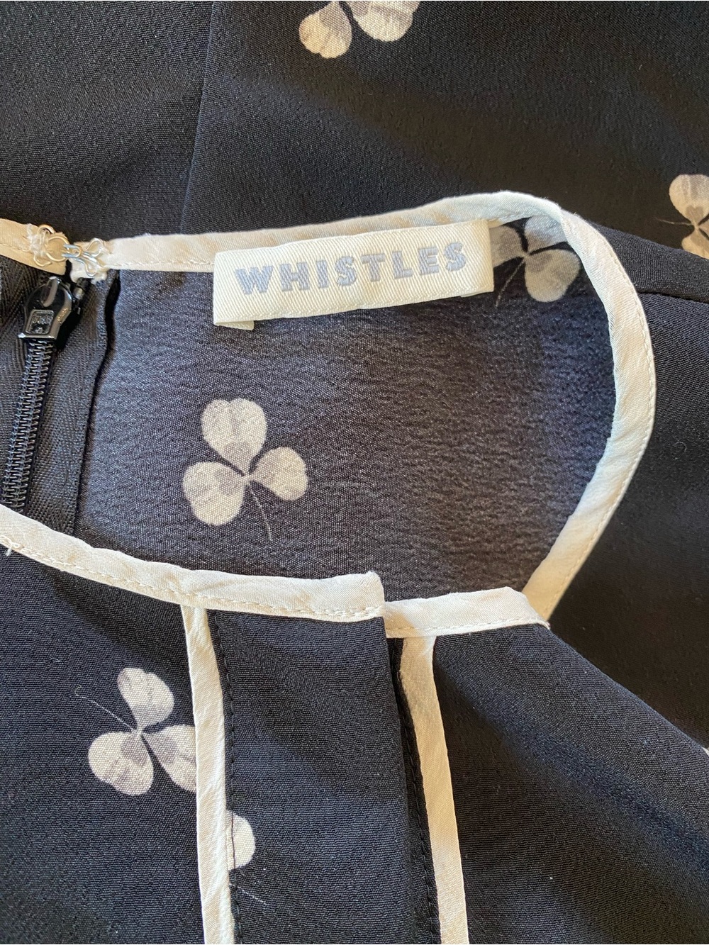 Whistles Women’s Silk Trim Black Romper w/Whimsical Cream Floral Design size 4 - Picture 7 of 8